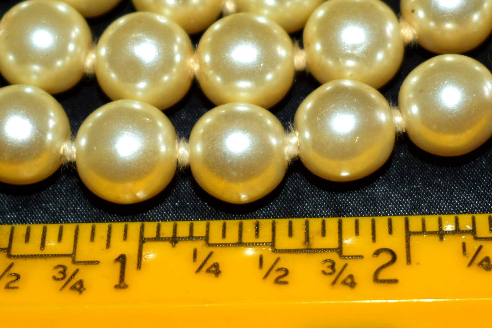 Vintage UNBRANDED Cream Faux Pearl 3 Strand Necklace Clear Glass Stones 20” B1