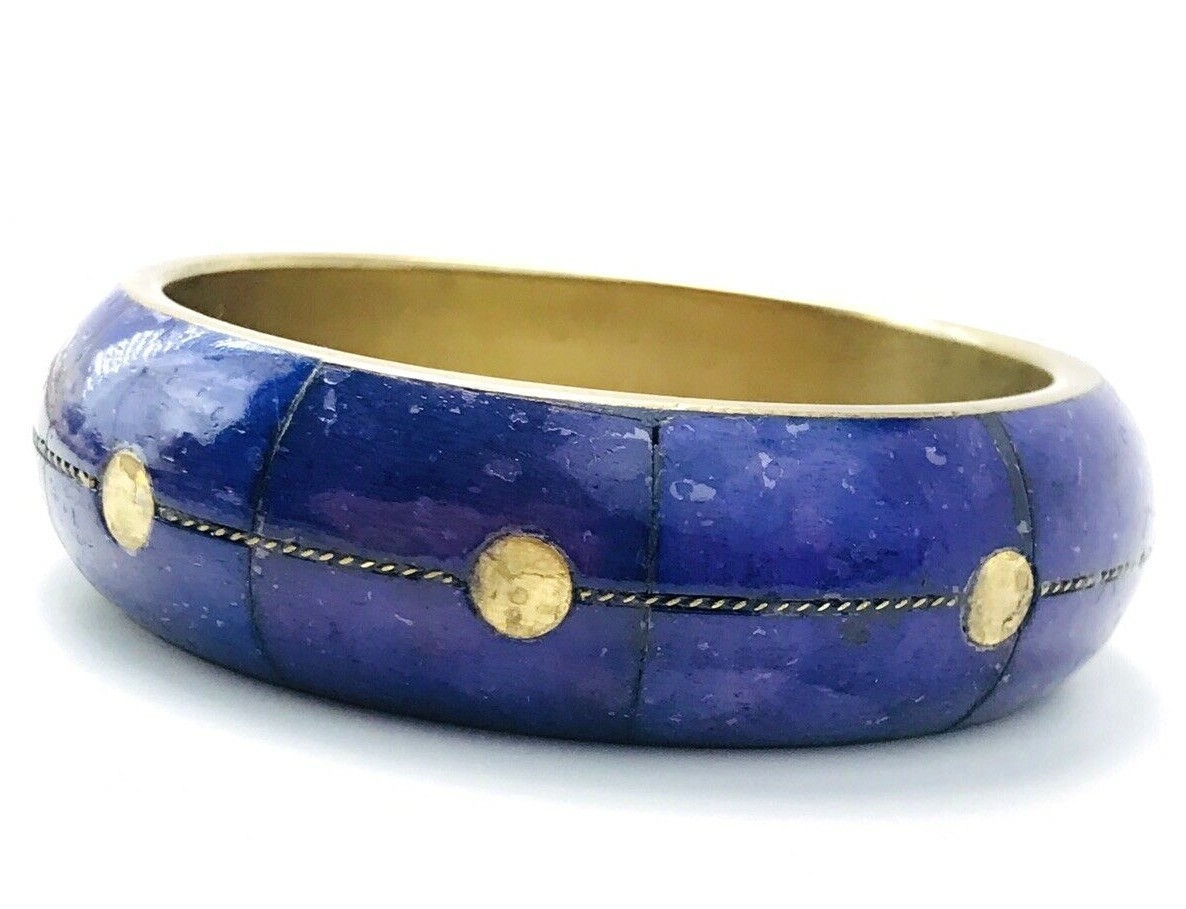 Lot of Three Vintage Brass Shell Inlay Bangle Bracelets India