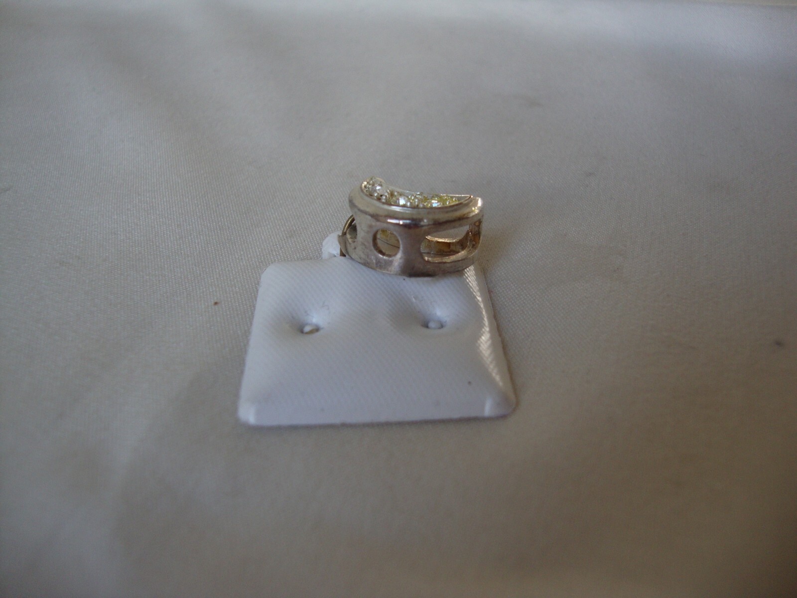 VINTAGE 1980s CHUNKY WHITE TOPAZ CRESCENT MOON STERLING SILVER 925 SLIDE PENDANT