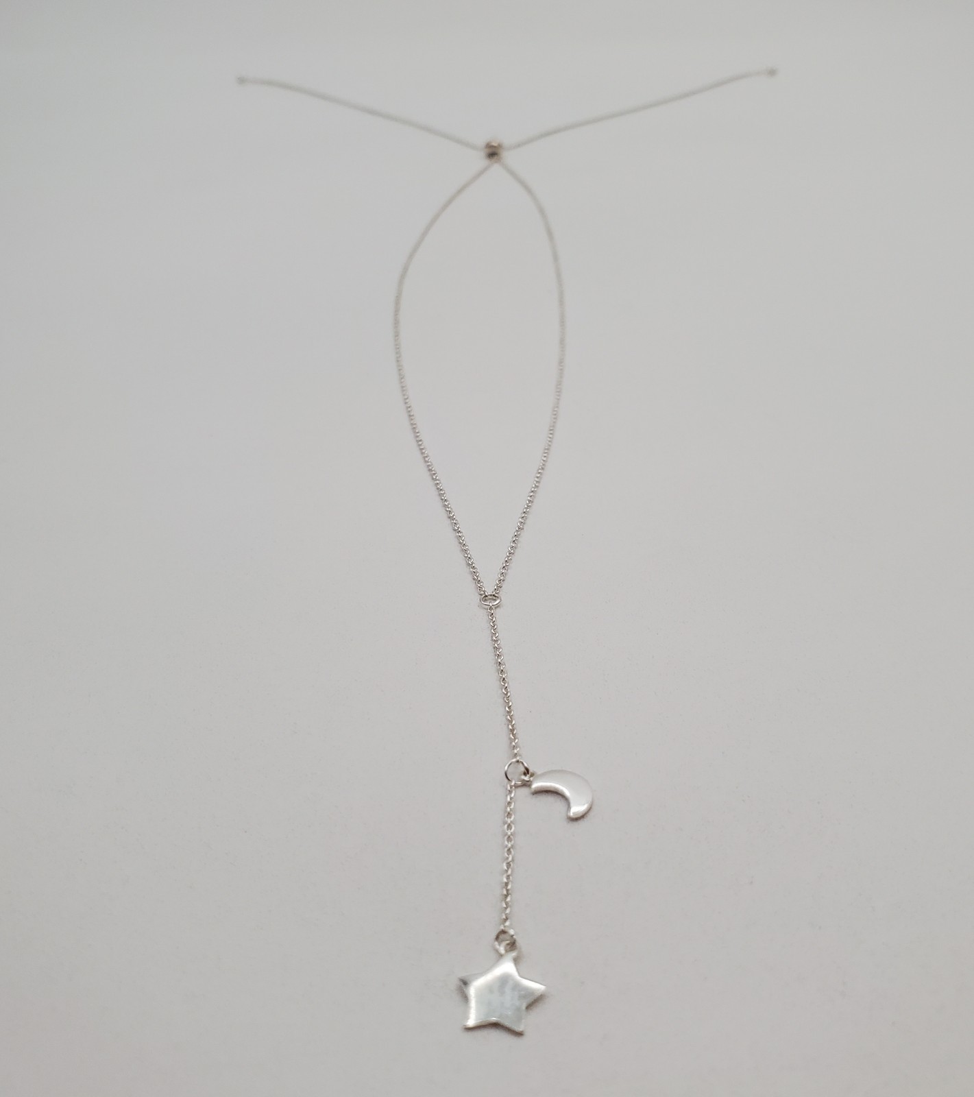 VTG 925 Moon Star Y Drop Necklace Adjustable 28in Sterling Silver 3.2g Celestial