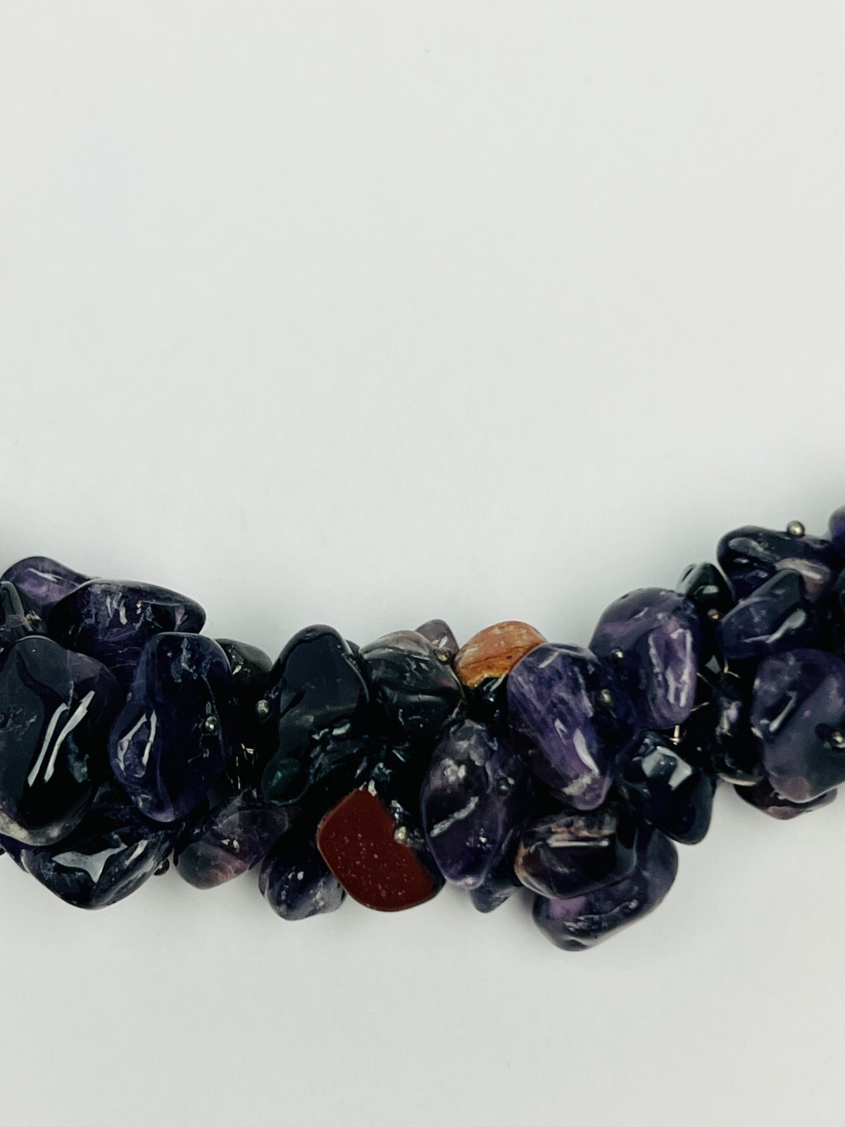 Vintage Amethyst Gemstone Beaded Wired Cluster Necklace Choker