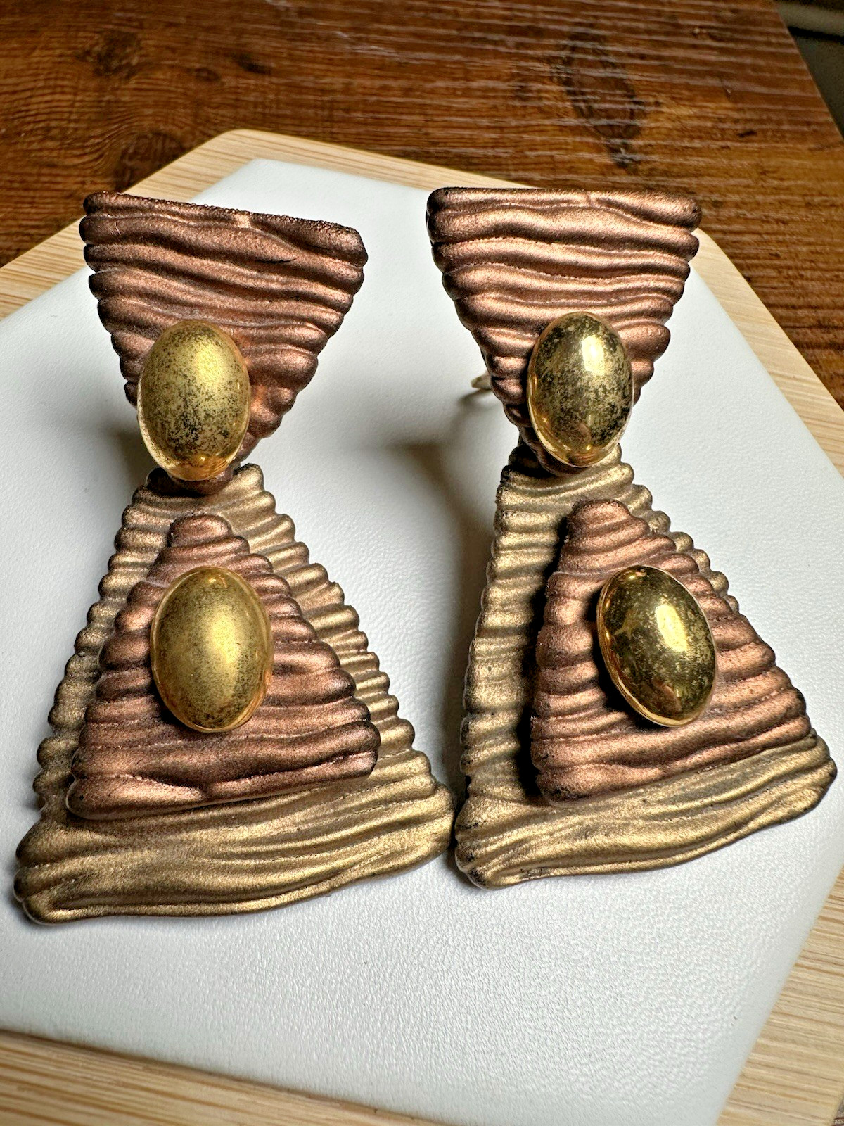 Jeff Lieb Womens Gold/Brass Tone Huge Dangle Geometric Statement ClipOn Earrings
