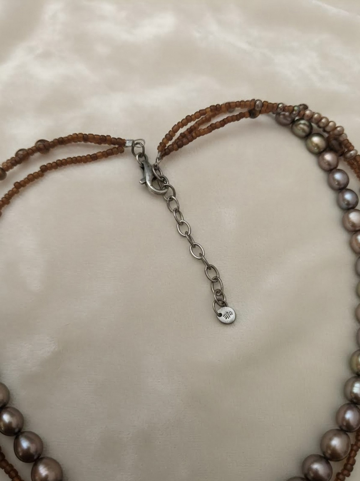 Vintage SILPADA Necklace Tiger Eye Pearl 3 Strand Hammered Pendant