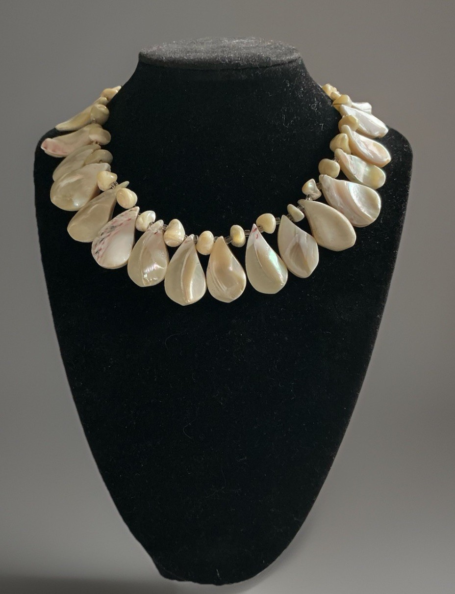 Vintage Mother Of Pearl Fringe Collar Choker Necklace Japan Mid Century