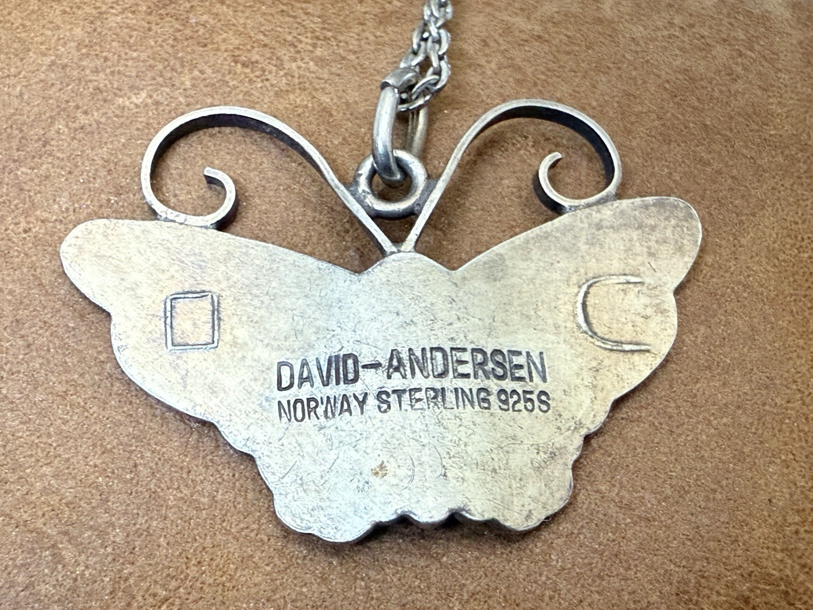 David-Andersen 925S Multi-Color Guilloche Enamel Butterfly Pendant Necklace 18”