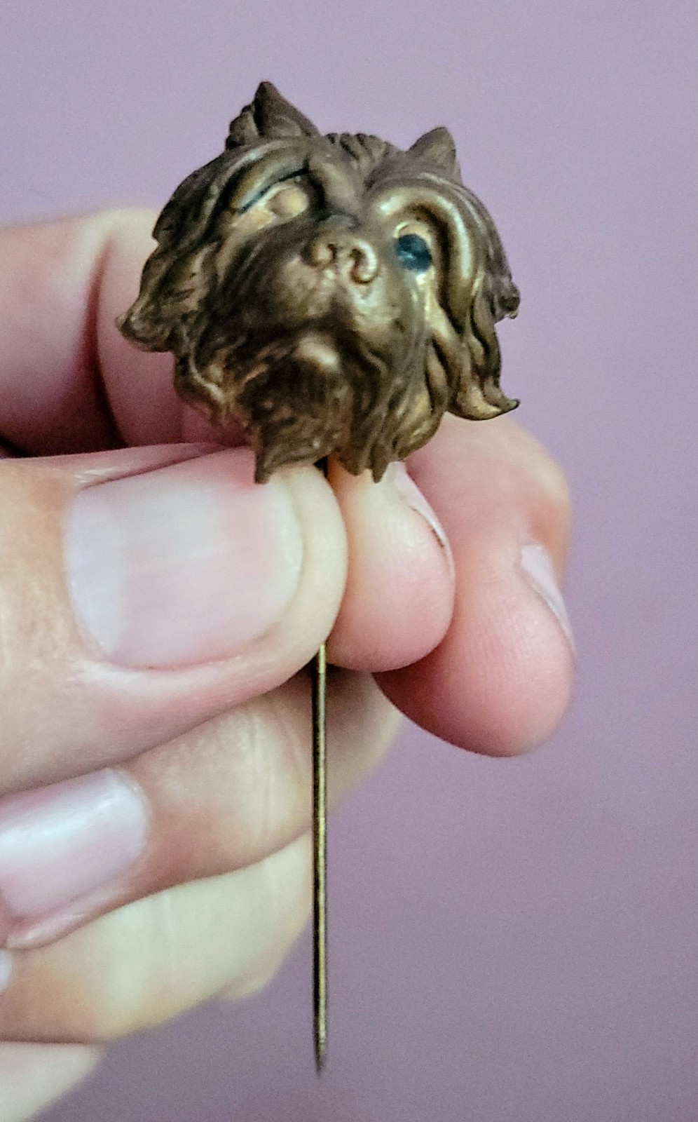 Antique Vintage Brass DOG HEAD Stickpin Stick Pin