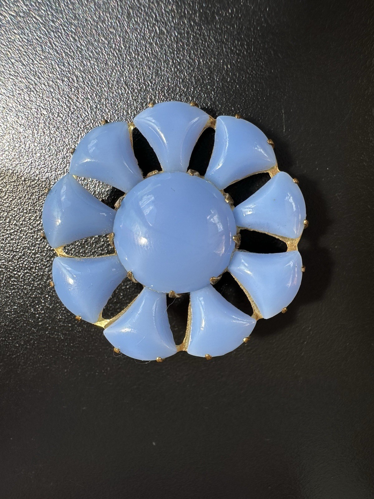 Vintage Czechoslovakia Baby Blue Milk Glass Flower Brooch
