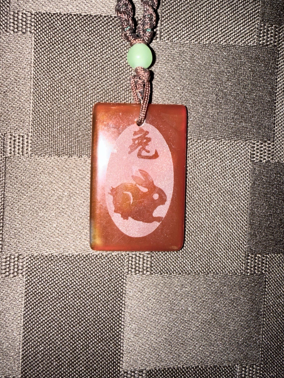 Vintage carnelian necklace pendant with jade