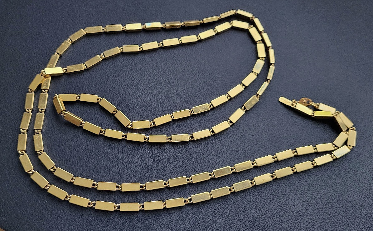 Rare Vintage 1960s Monet Chain Gold Tone Geometric Rectangles 55” LONG