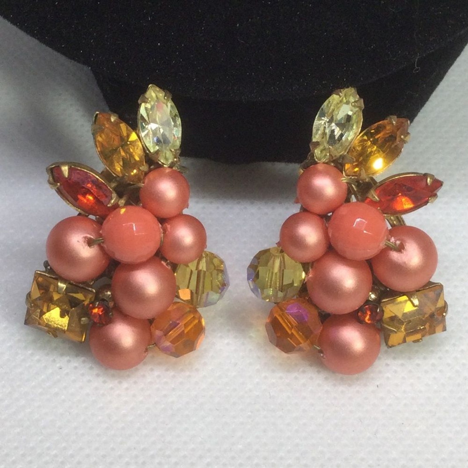 Vintage Eugene Parure Necklace Clip Earrings Set Bead Rhinestone Cluster 1950’s