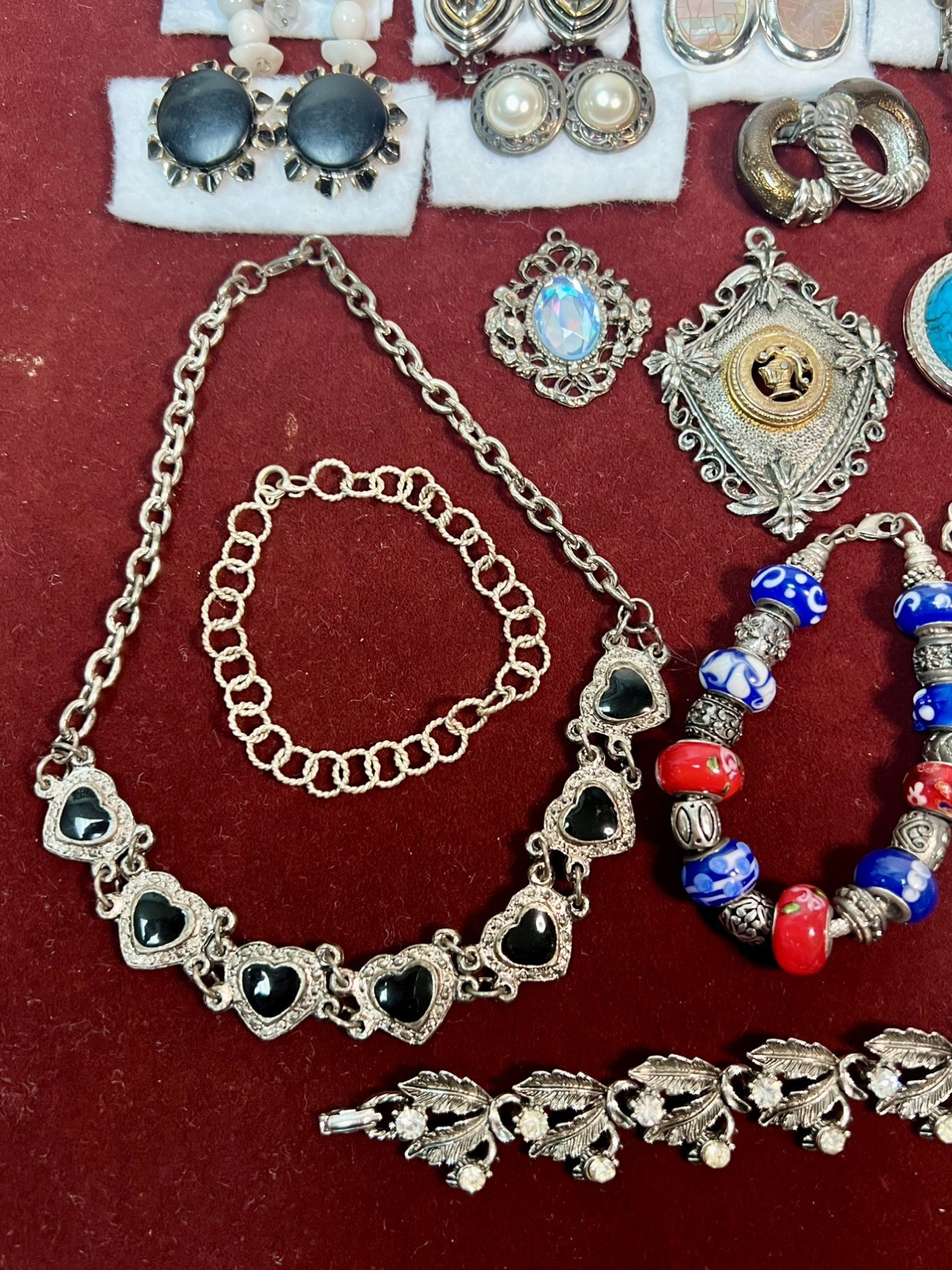 Vintage Silver Tone Jewelry Clip on Earrings Bracelet Necklace Pendant Lot of 23