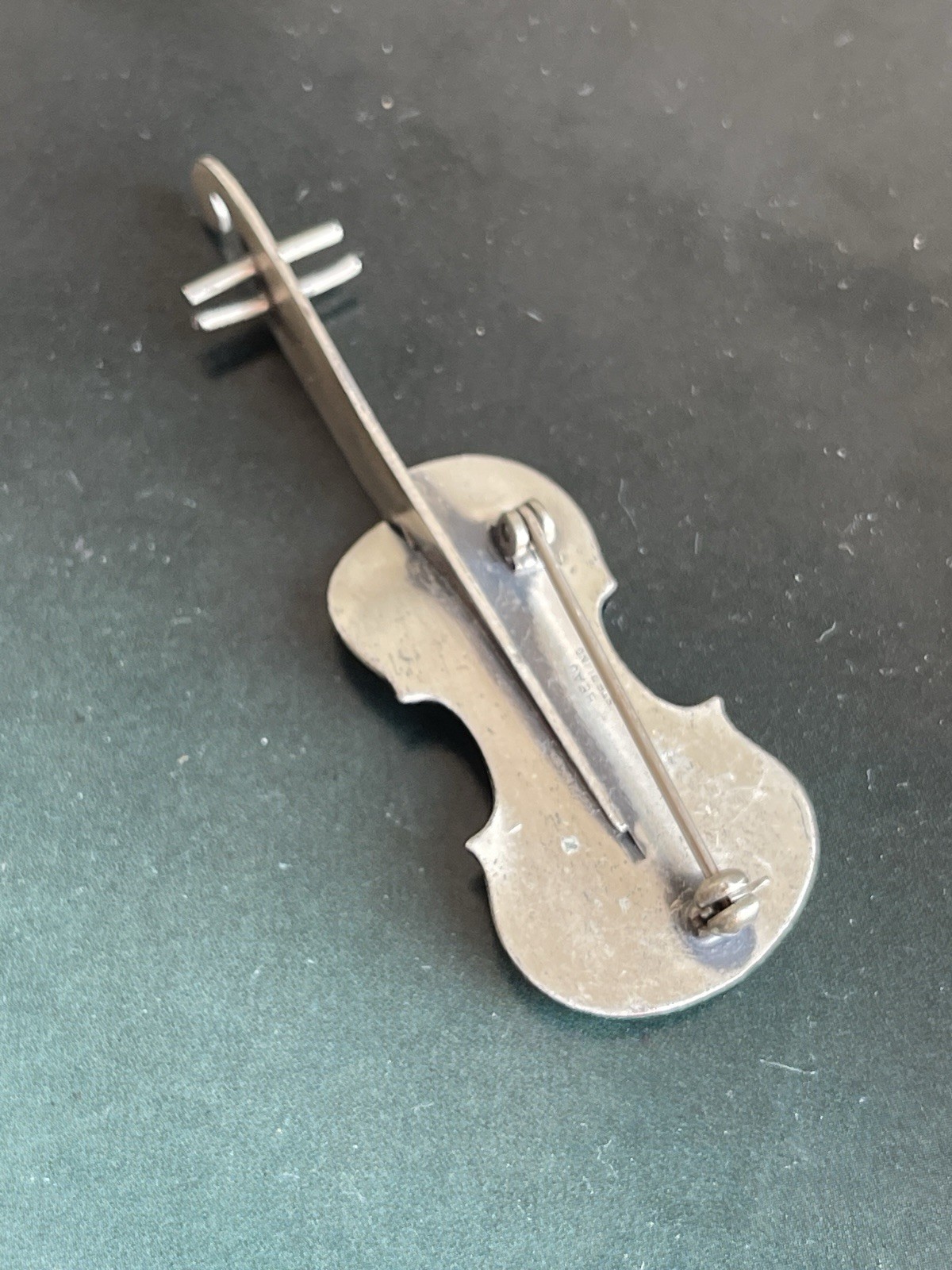 Vintage Beau Signed Sterling Silver Violin Brooch Pin Musical Instrument