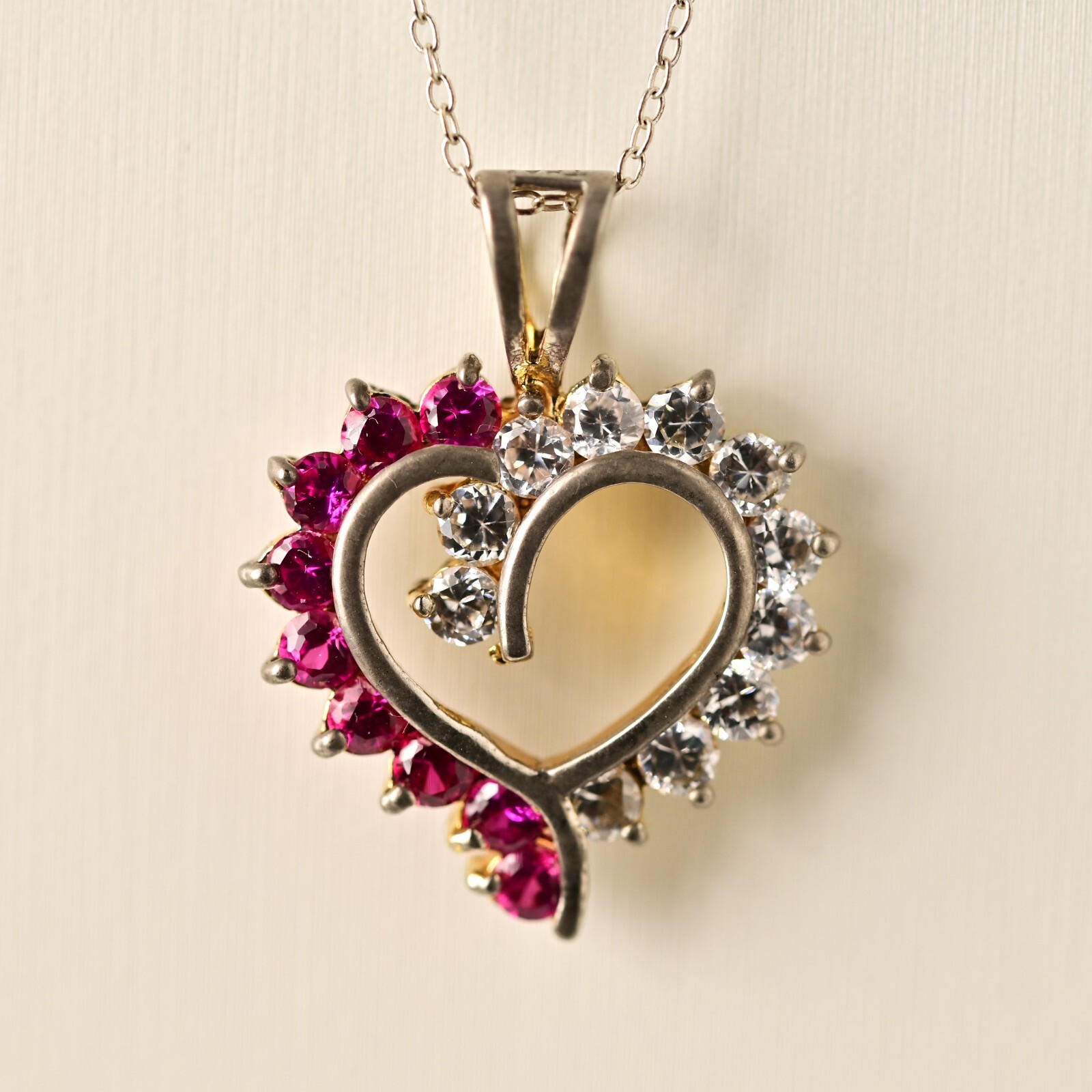 THAI HAN Vintage Original Sterling Silver Gemstone Heart Pendant Estate Necklace