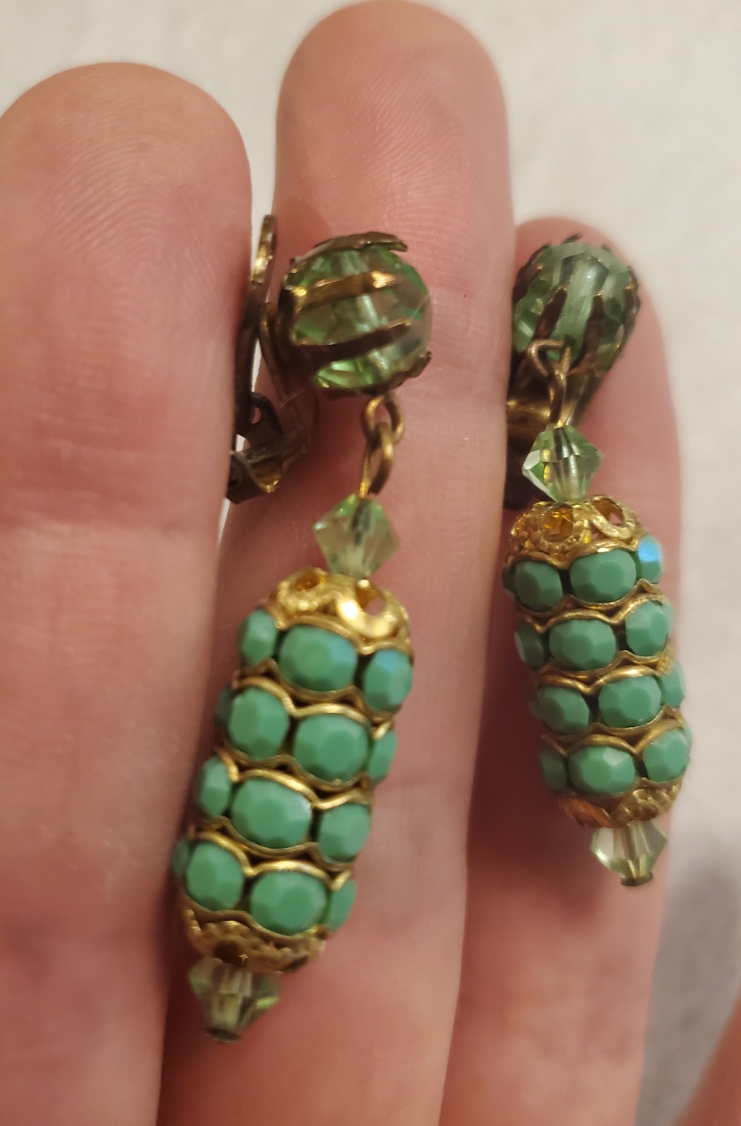 Vintage Austrian Green Crystal Dangle Earrings