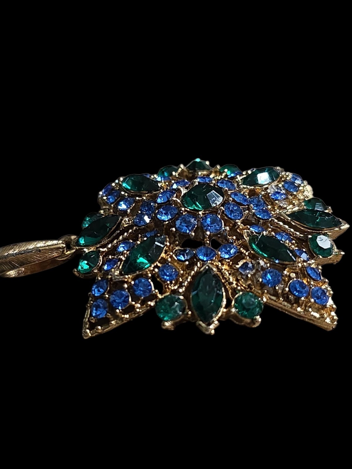 Vtg Large Blue Rhinstone Goldtone Pendant *Sparkle*!!