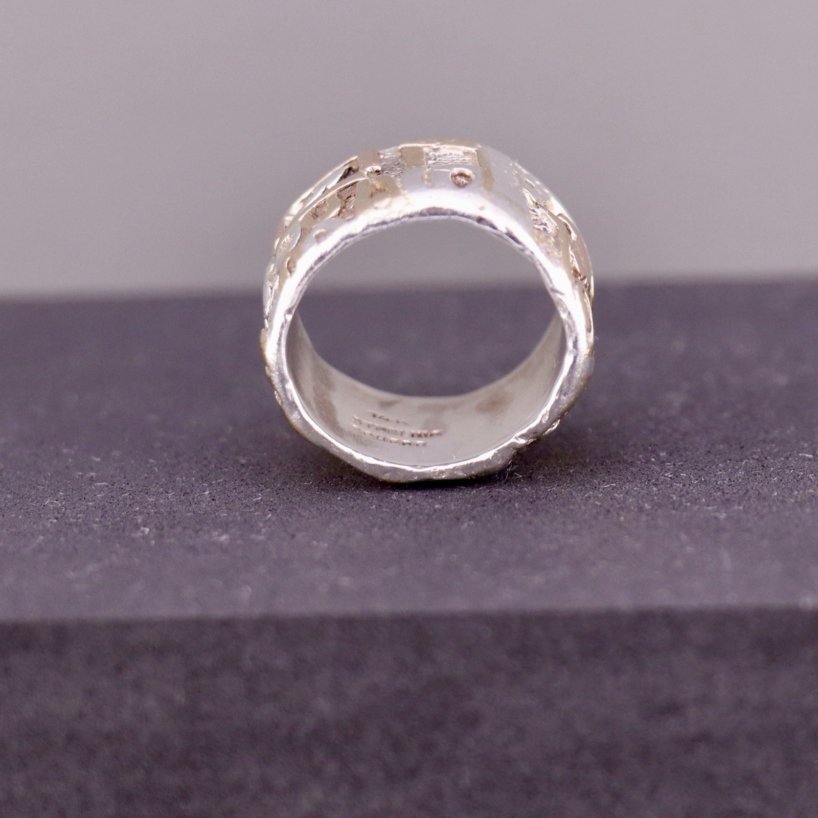 Vintage Scherr Sterling Silver 14K Gold Wide Band Ring Size 6.5 18g
