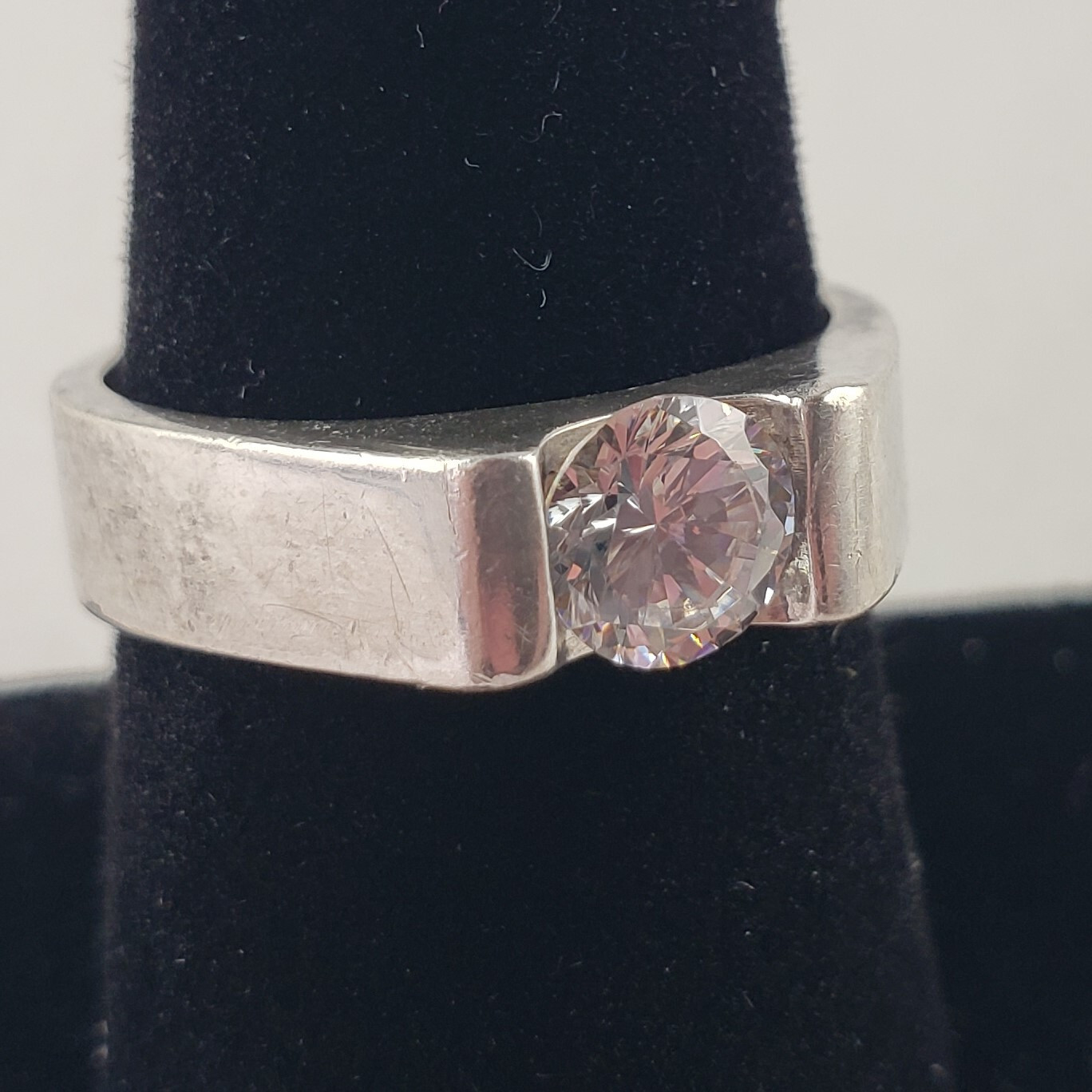 Sterling Silver Ring White Solitaire CZ 6.2g Size 8 BOCCO [7749]