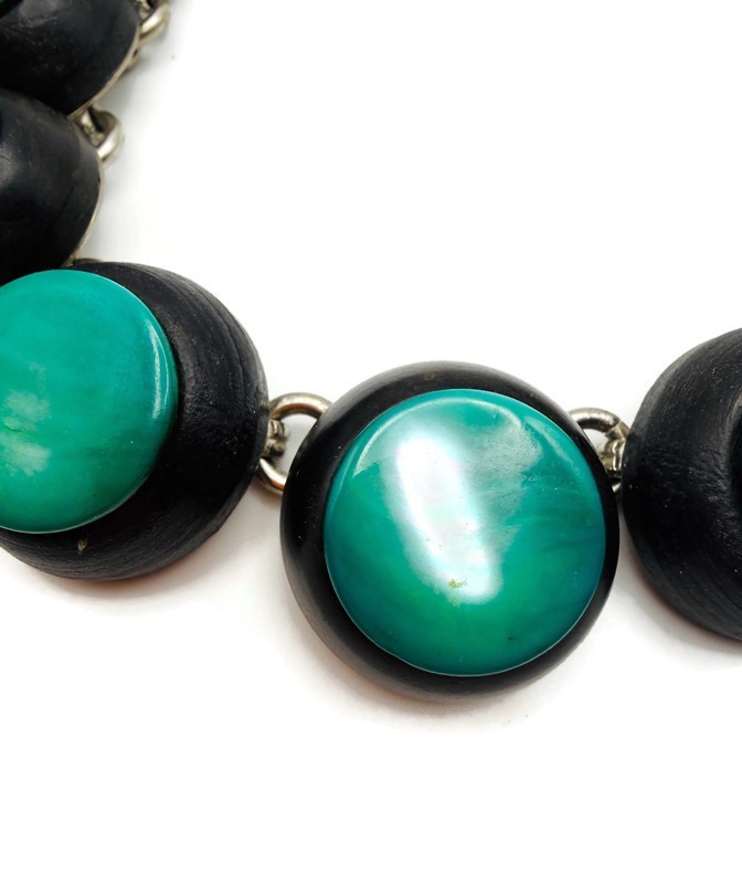 Vintage YSL Yves Saint Laurent Green and Wood Necklace 1980’s
