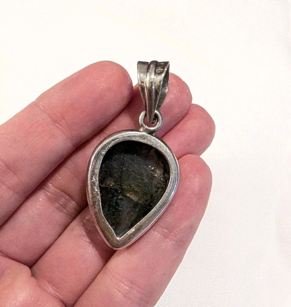 Vintage 925 Silver Abalone Shell Pendant Mother Pearl Statement Boho READ