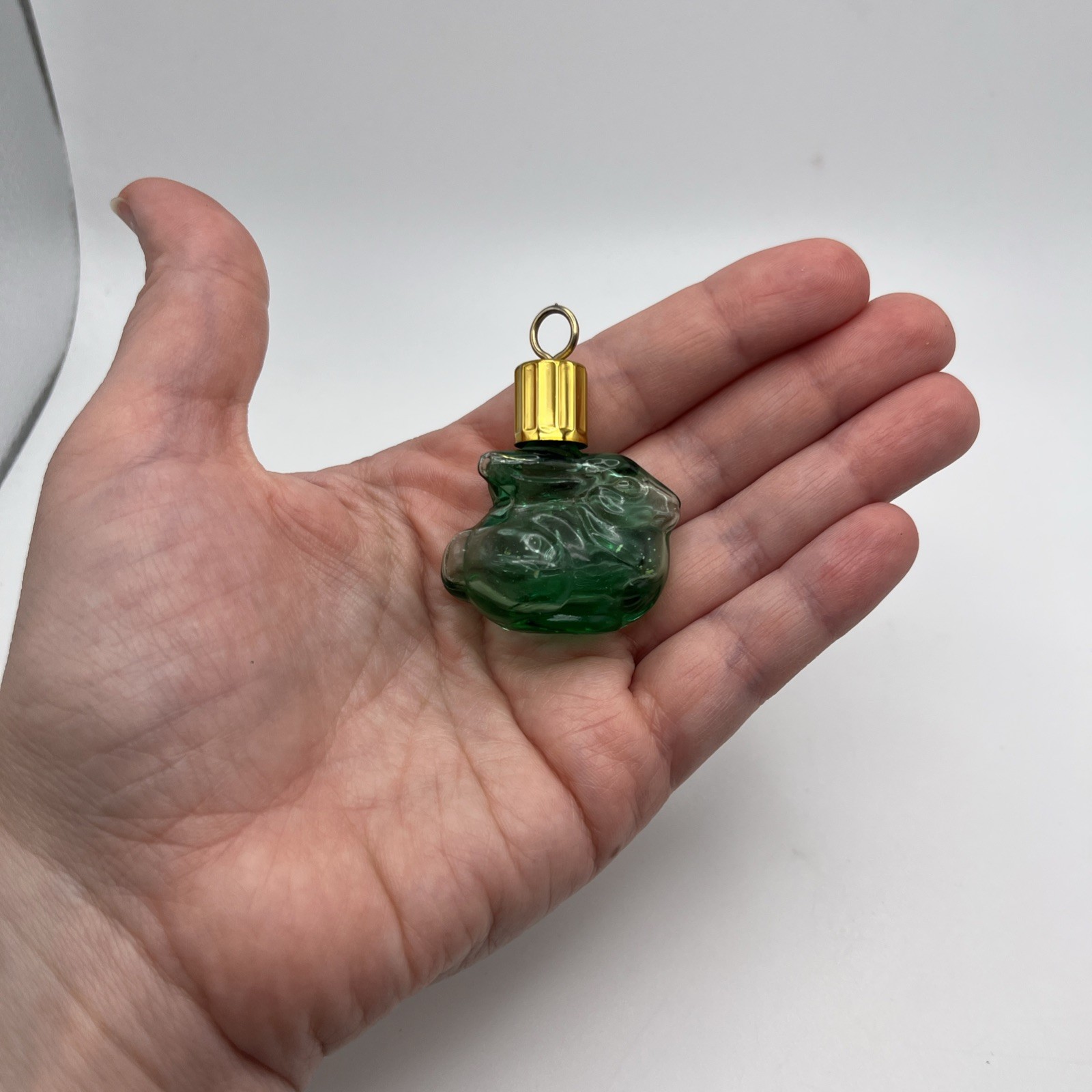 Vintage Max Factor Green Glass Rabbit Perfume Pendant
