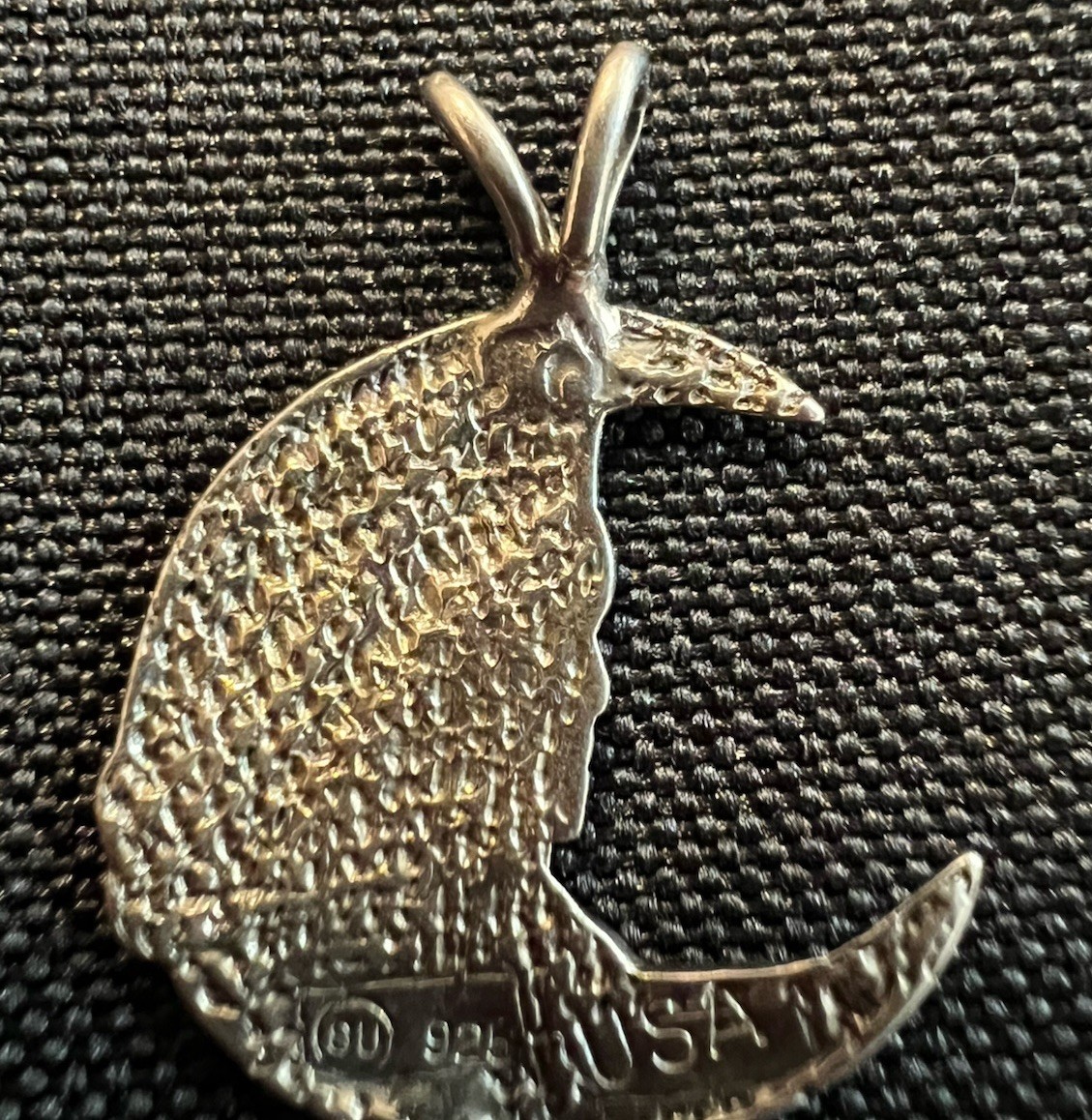 925 Sterling Silver Pendant with Girl’s Face Hat Crescent Moon Silhouette USA