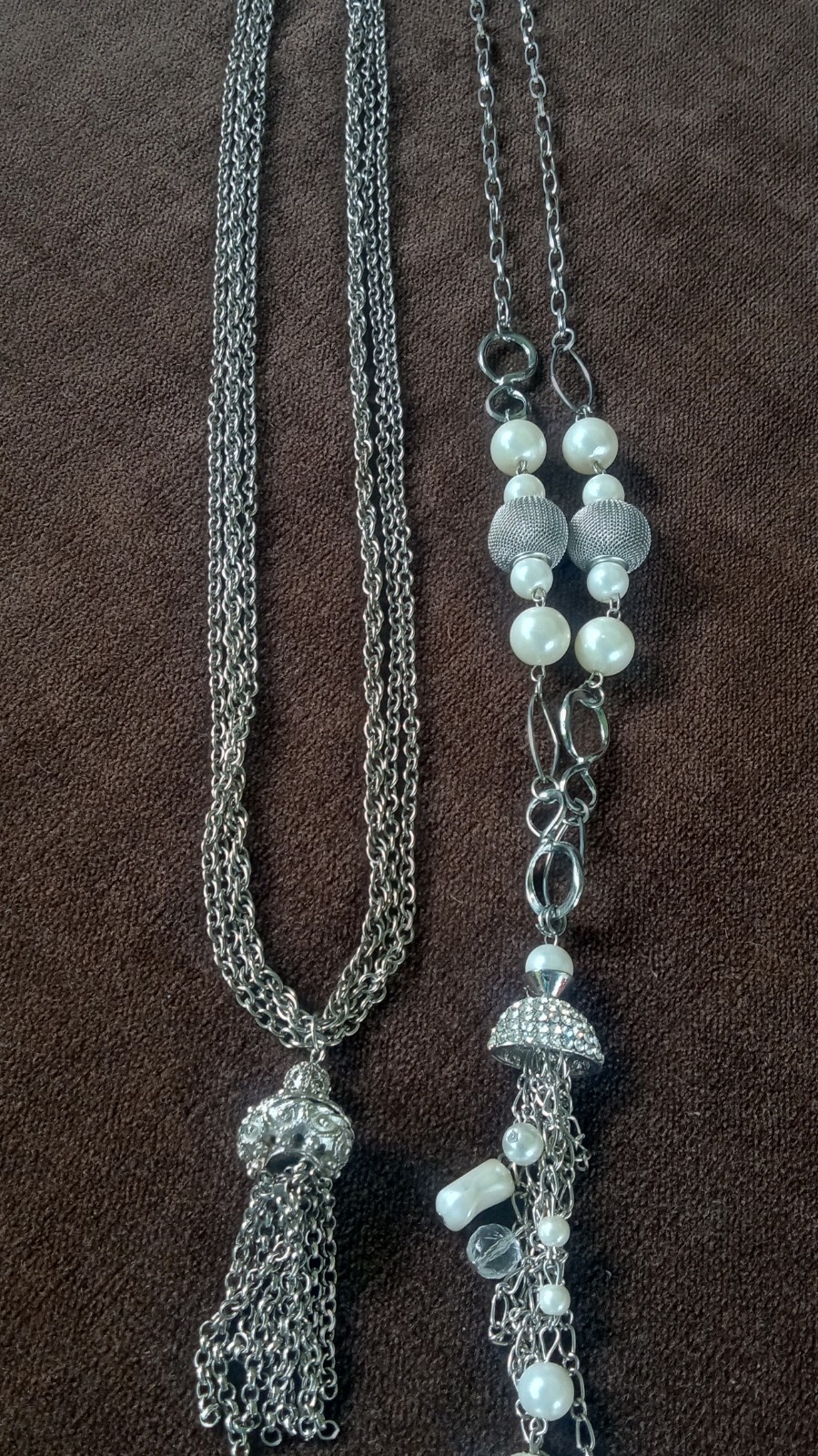 Lot of 2 Vintage Multi Strand Silvertone Tassel Necklaces