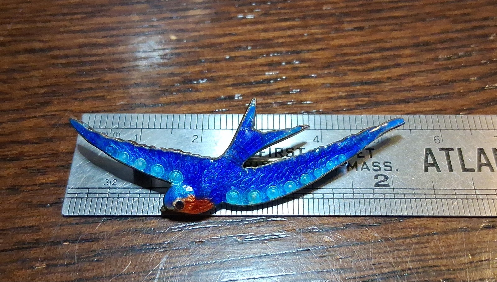 Antique Guilloche Enamel Bluebird Pin Brooch Slight Damage See Pics/Description