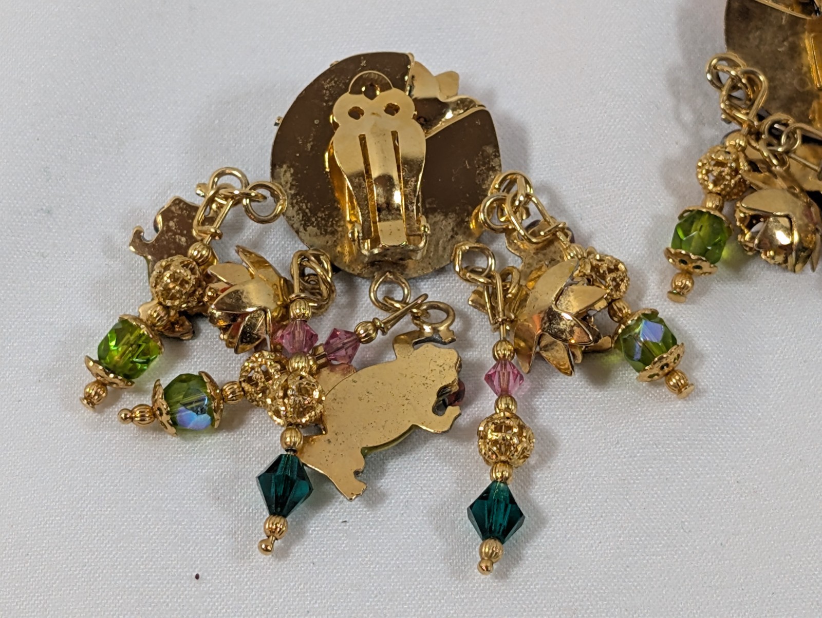 Lunch at the Ritz Frog Lily Pad Dangle Clip Earrings 3″