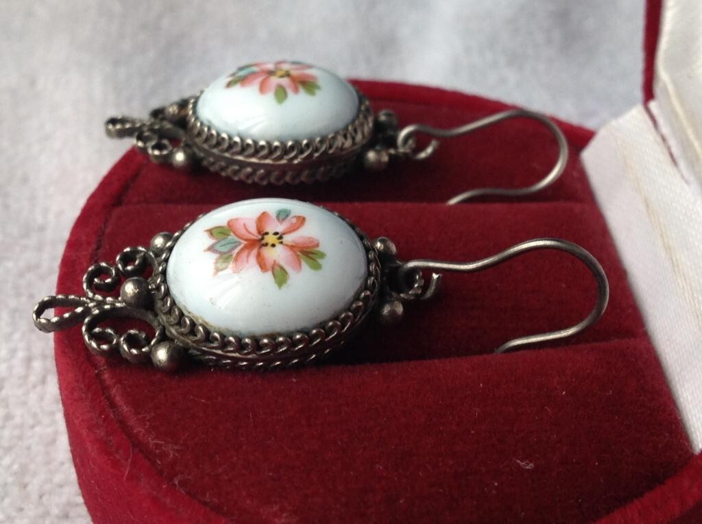 Earrings for Women Vintage Cupronickel Enamel Jewelry Flowers Nice