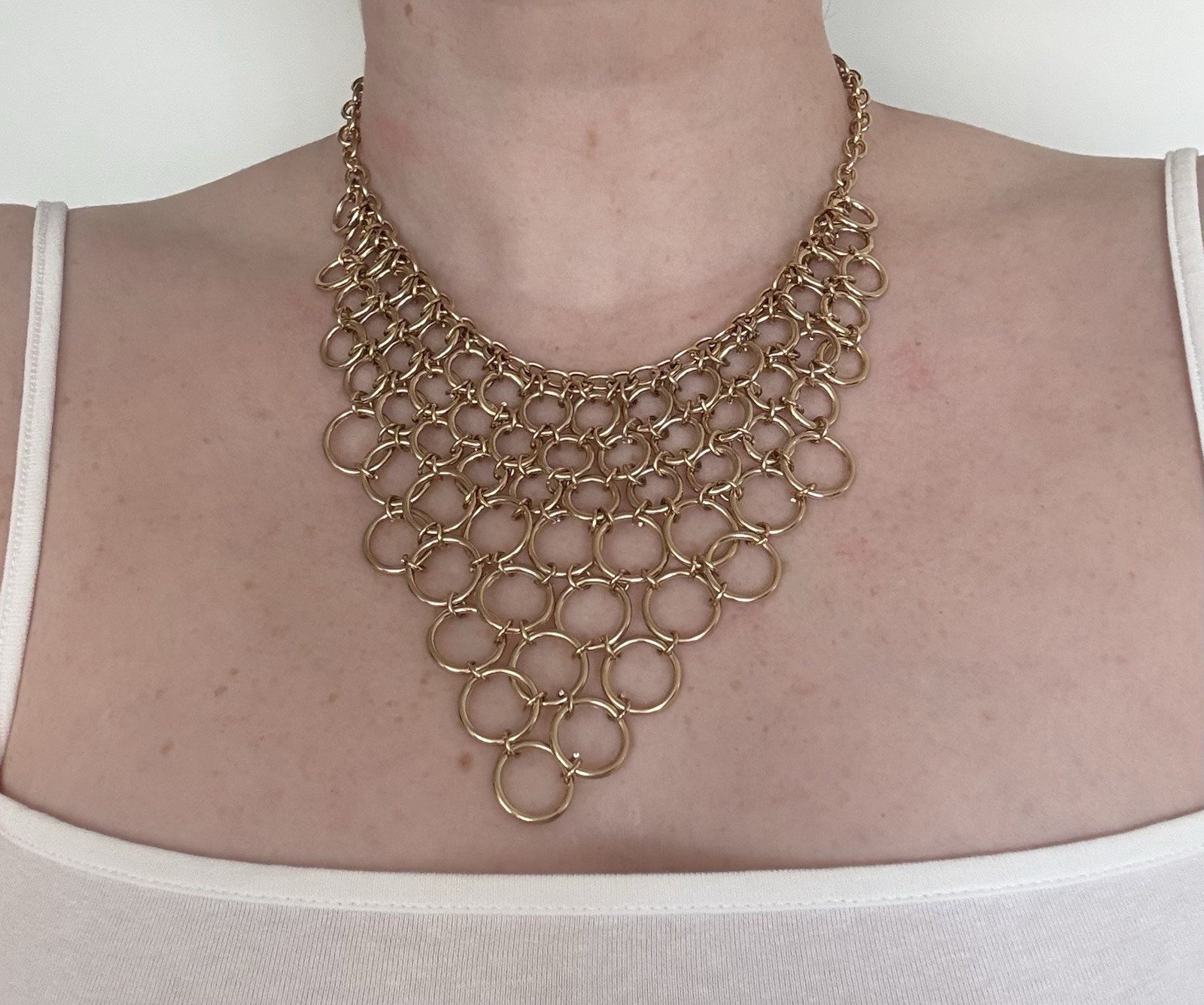 R.J. Graziano Gold Tone Open Circle Bib Statement Necklace Adjustable Collar