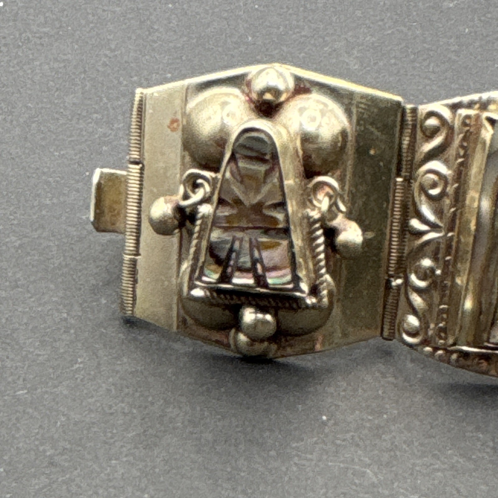 Mexico 925 Sterling Silver Abalone Inlay Panel Link Bracelet w/”Eagle & 3″ Stamp