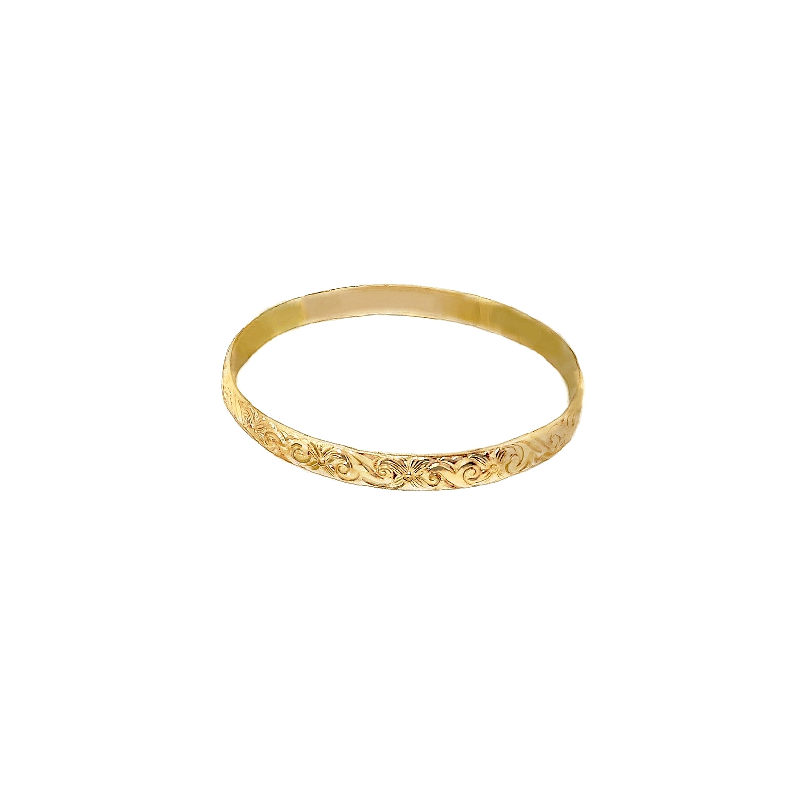 Vintage Hawaiian Bangle Bracelet – Quality 14K Gold Filled Etched Floral Texture