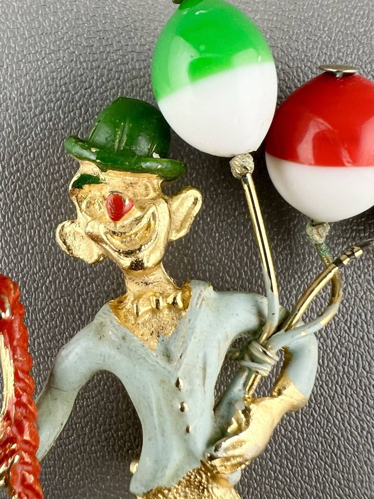 Vintage Kinetic Brooch Balloon Seller Spinning Plastic Enamel Figural Hobo