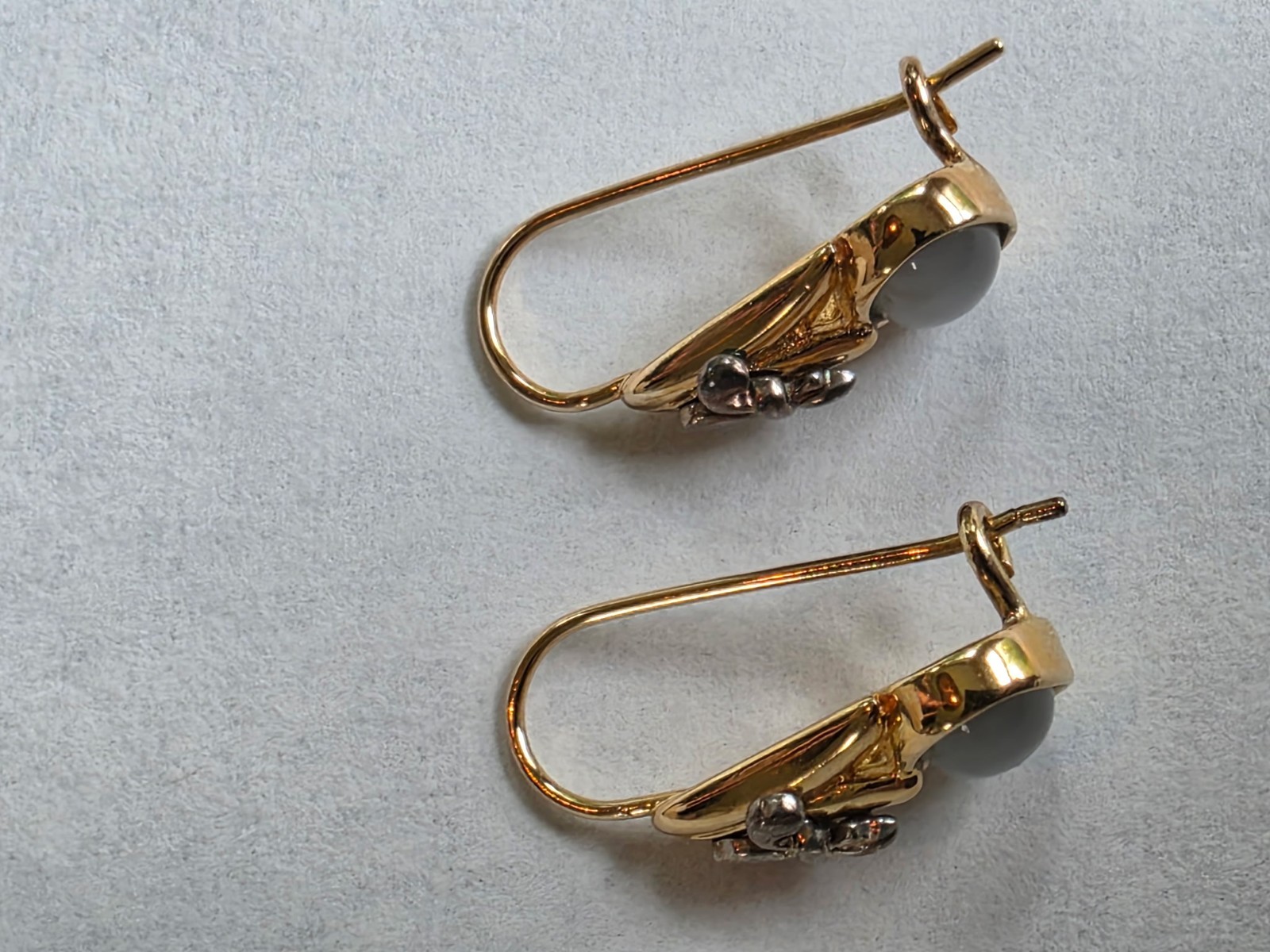 Vintage Earrings 925 Goldtone Sterling Gray Oval Moonstone drops