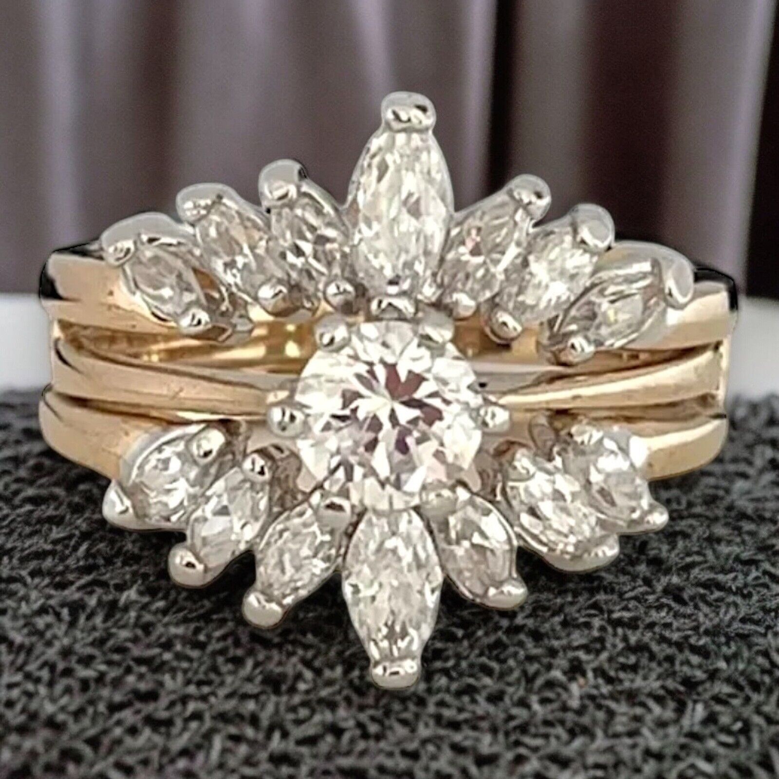 Vintage Wedding Ring Set Size 5 Cubic Zirconia 14K Gold Plate Mid-Century – 14F