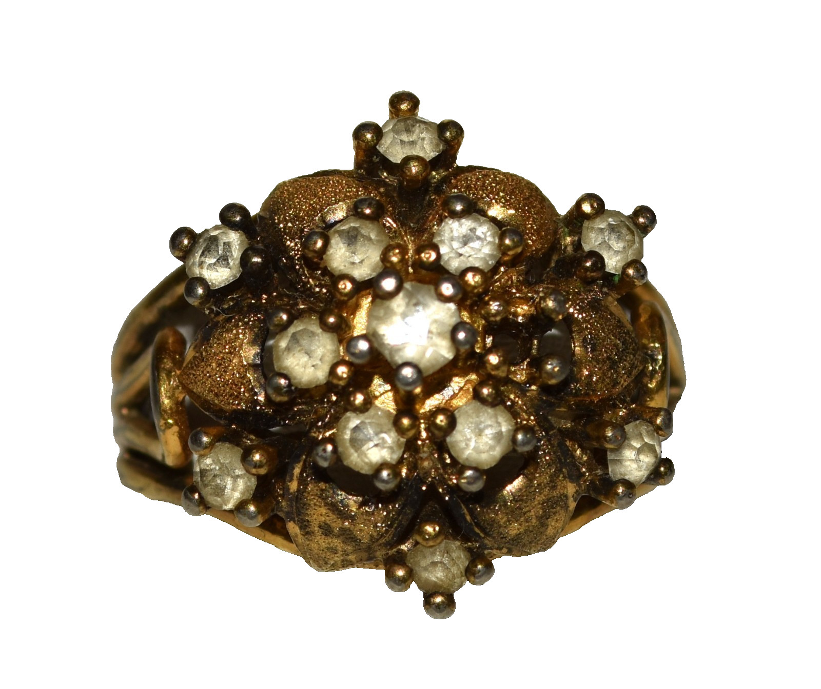 Vtg Signed Rhinestone Cluster Gold Overlay Sterling Silver Size 10 Ring 6.5 Gram