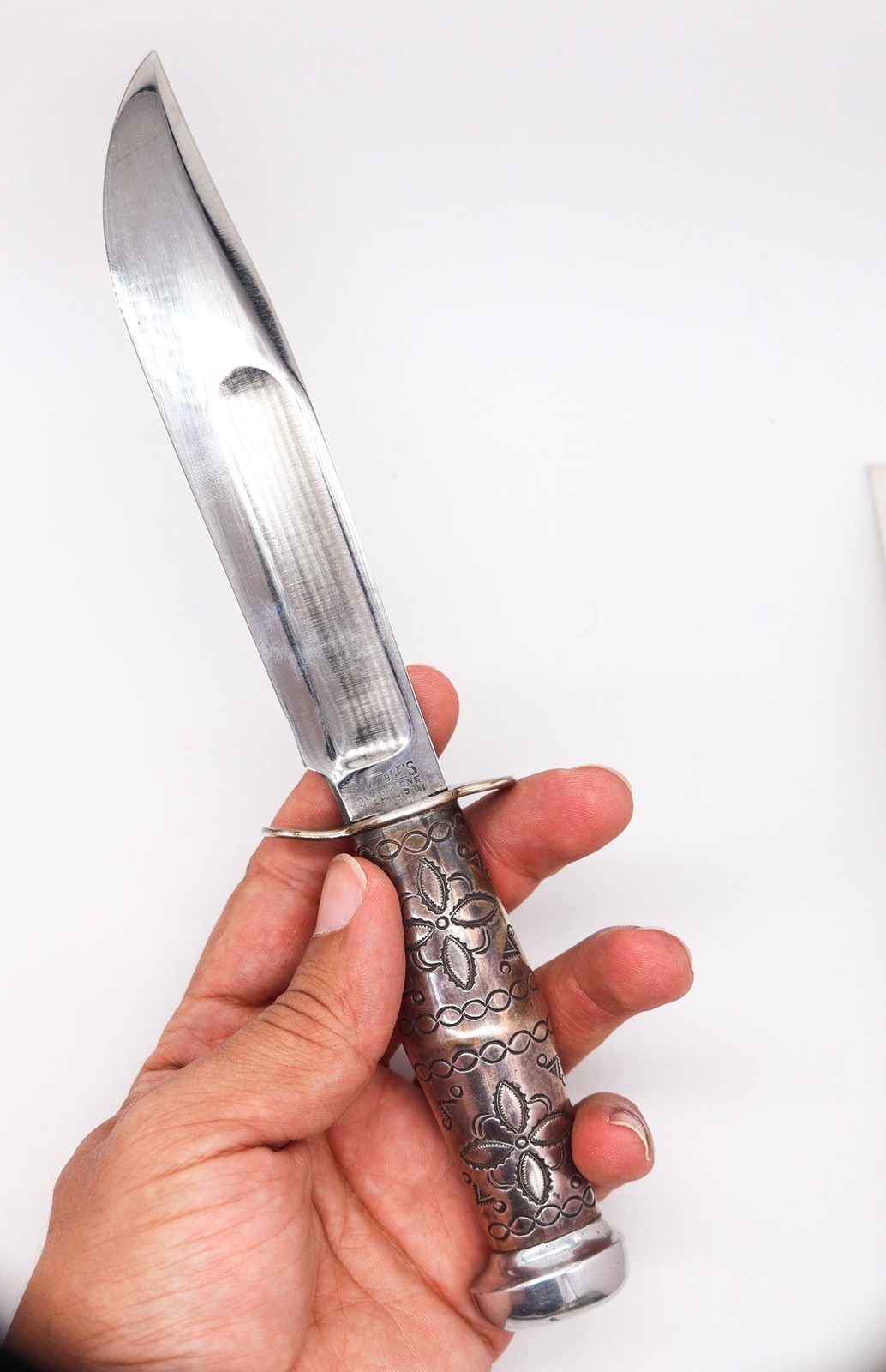 MARBLE’S Antique Ideal Hunting Knife Western Navajo .925 Sterling Silver Handle