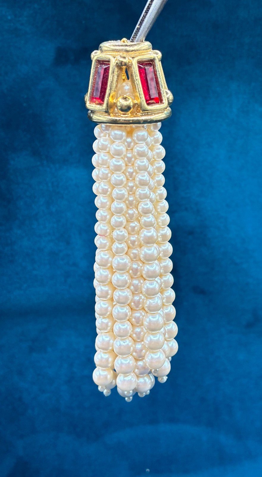 Vintage Givenchy Tassel Faux Pearl Gold Tone Red Glass Accent Part Only READ