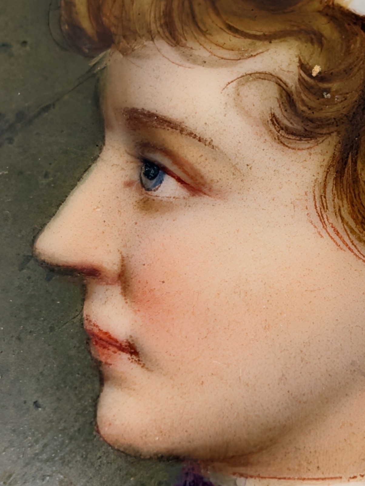 Edwardian Porcelain Miniature Painting Pin – Hand Painted Lady in Profile