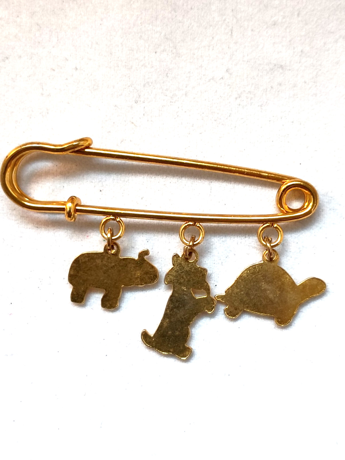 Vintage Gold Tone Brooch w/ Dangle Animal Charms Turtle Goat Elephant Good Cond.