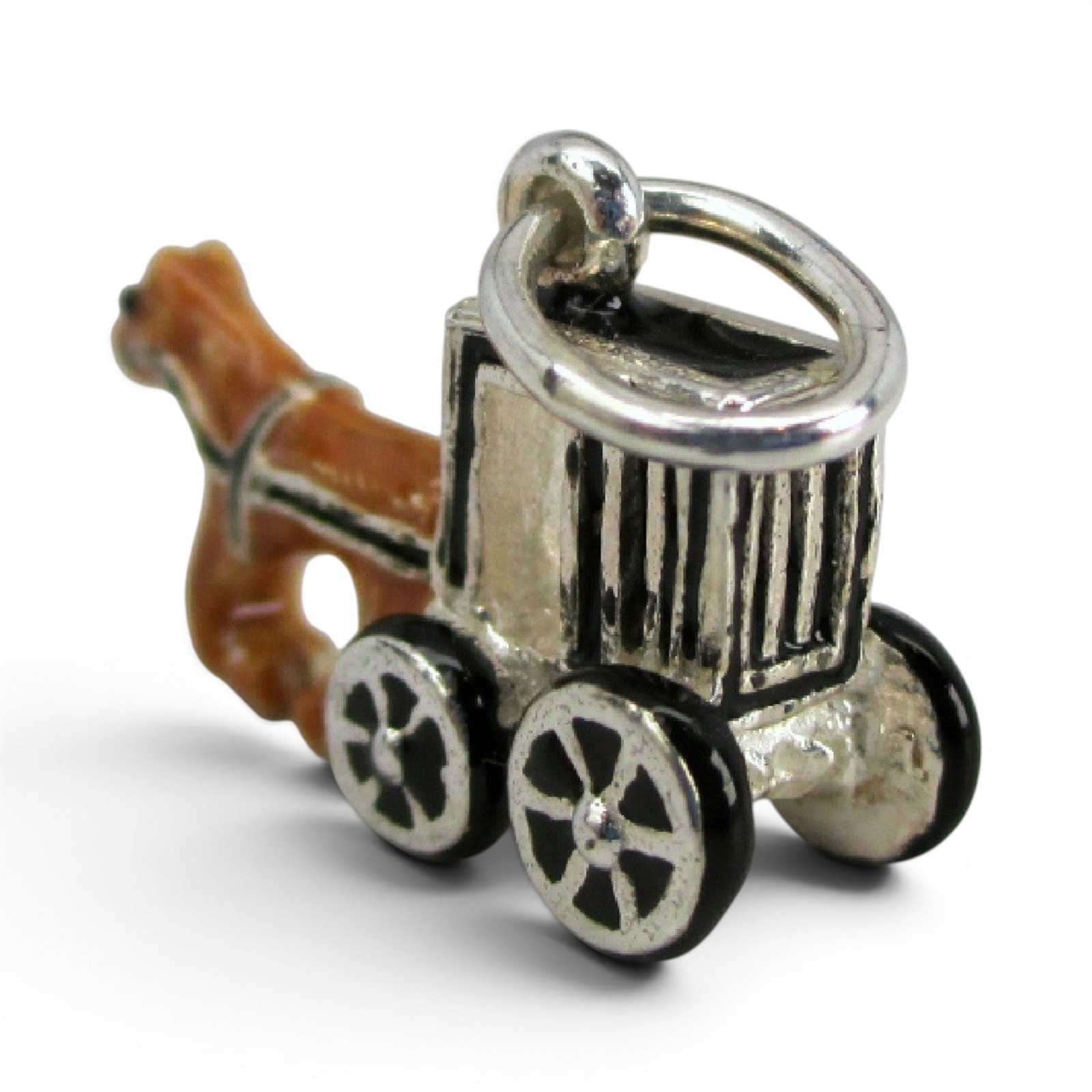 Sterling Silver Enamel Amish Horse & Buggy Charm for Bracelet Pennsylvania Gift