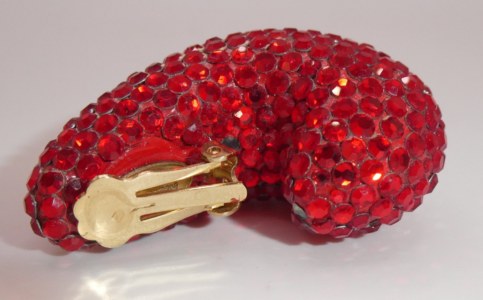 Vintage Richard Kerr RED Crystal Domed Pave Clip On Earrings HUGE Statement 80s