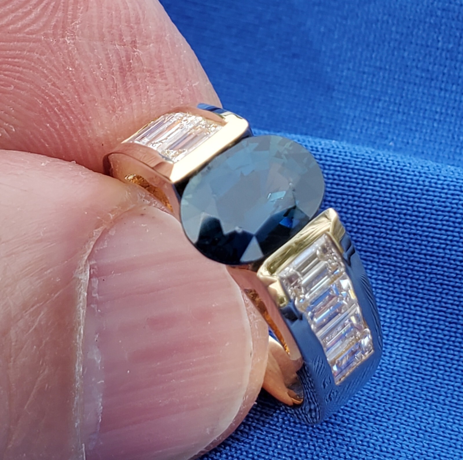 Original EARTH MINED SAPPHIRE DIAMOND Engagement Ring Deco Style SOLID 18K GOLD