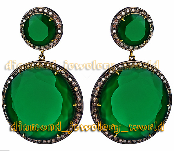 Stunning 2.01ctw Rose Cut Diamond Emerald Studded Silver Vintage Earring Jewelry