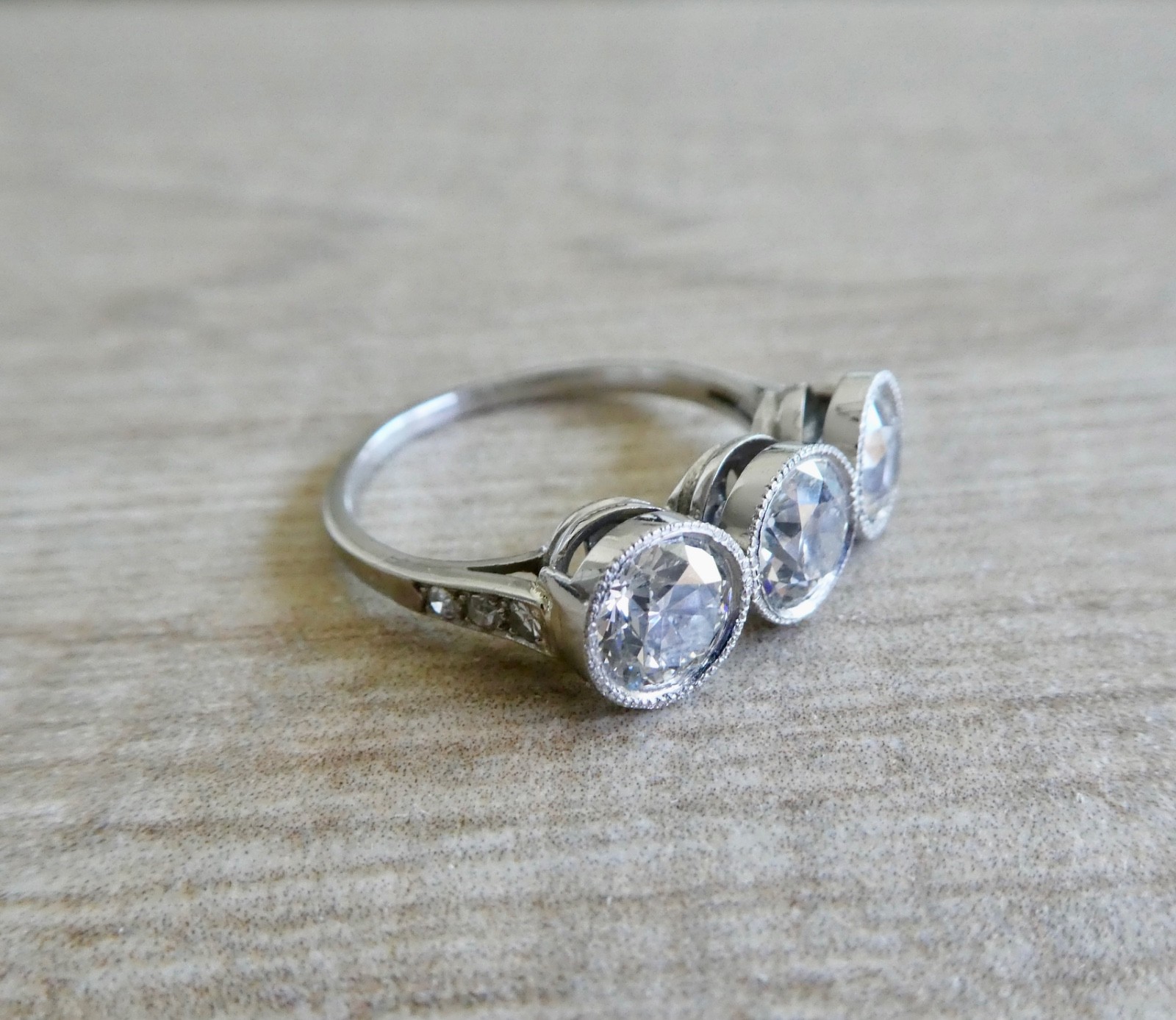 1920’s Antique Deco Old European Cut Diamond Platinum Bezel Milgrain Ring