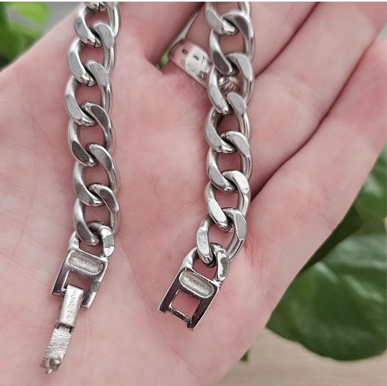 Vintage Monet Silver Tone Chain Bracelet (19cm) & Biche de Bere Brutalist (20cm)