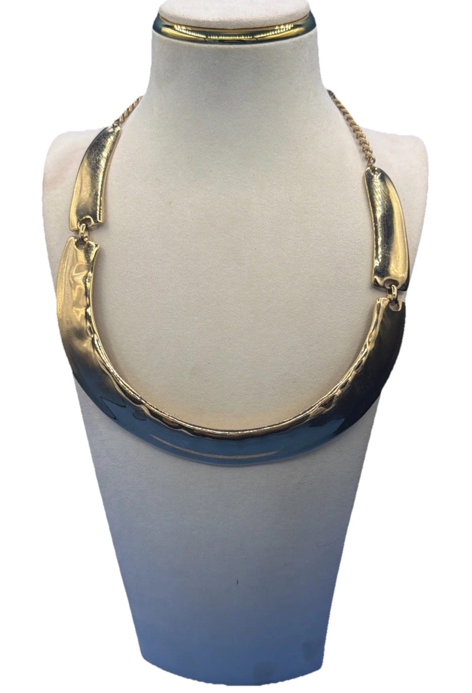 Vintage P&Y Brushed Gold‑Tone U‑Shaped Choker Necklace • Chic Retro Modernist
