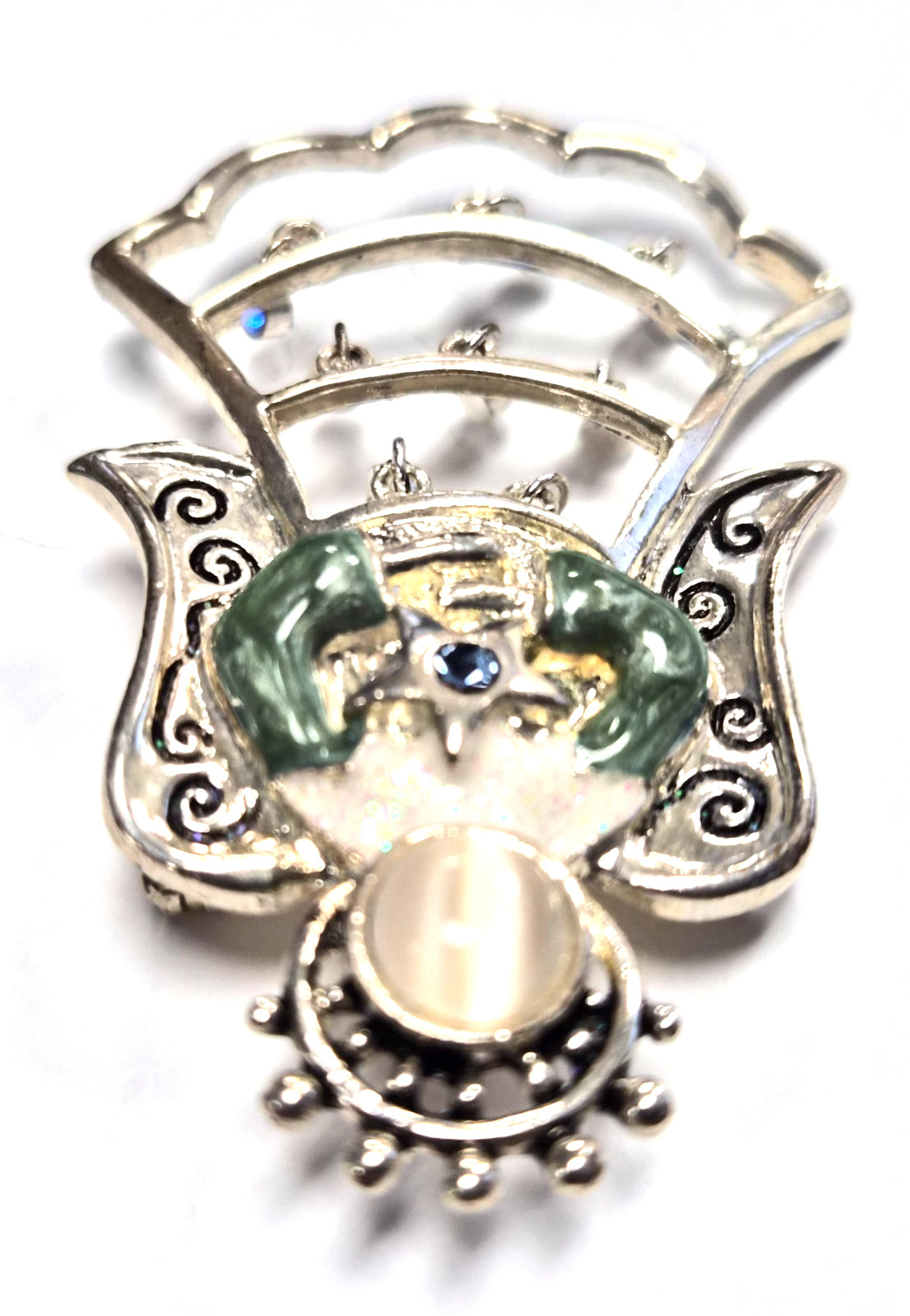 Estate Christmas Holiday Angel With Wings Blue Rhinestone Dangles Pin / Brooch
