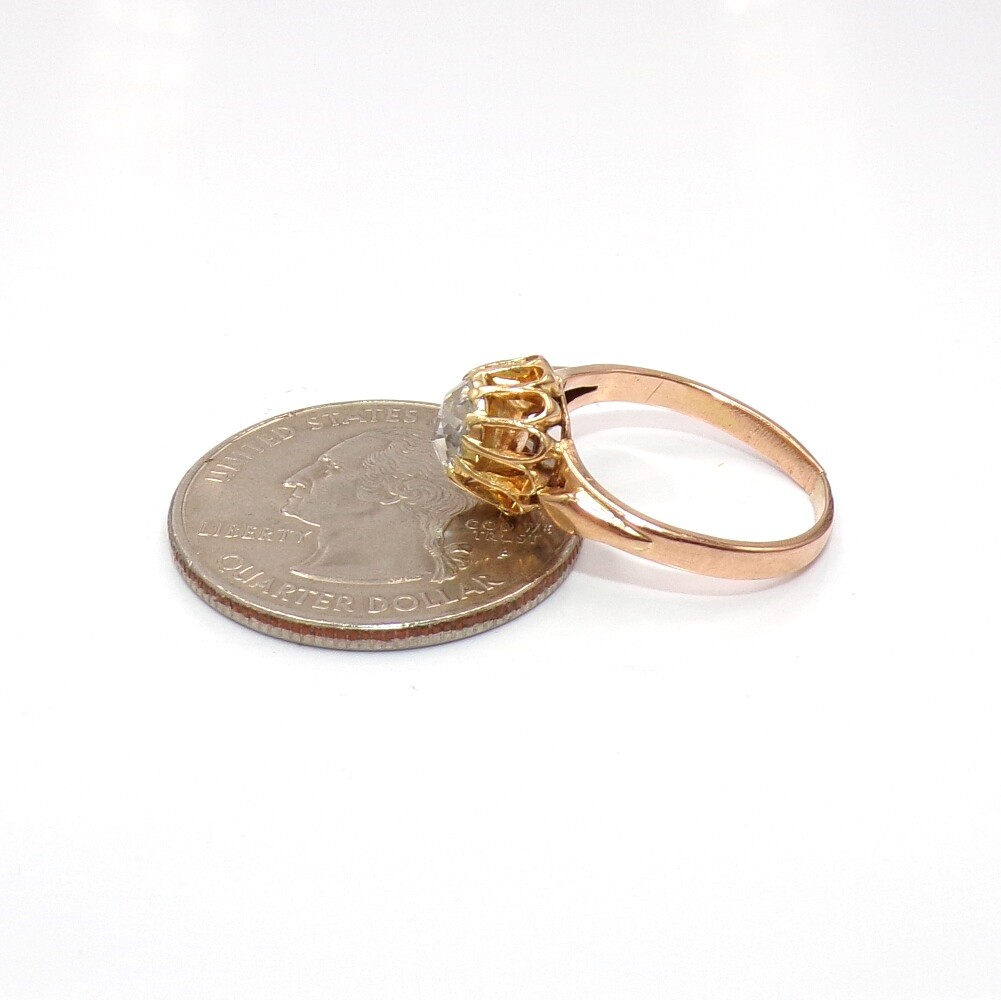 VTG Antique Georgian Rose Cut Diamond Solitaire 14K Yellow Gold Ring LLG2