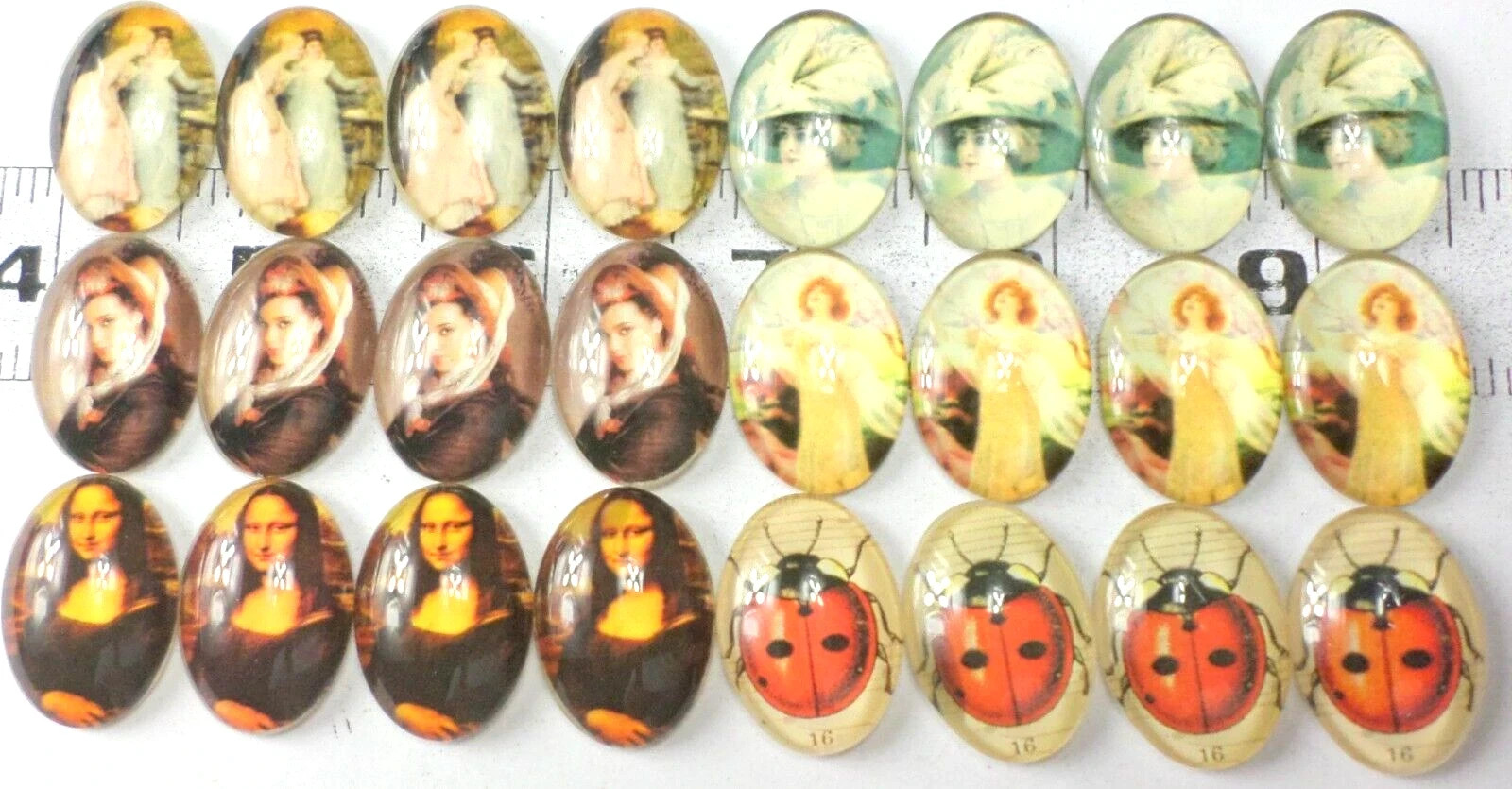 24 w/ 6 Different 25x18mm Glass Colorful Women Angels Mona Lisa Cameo Cabochon